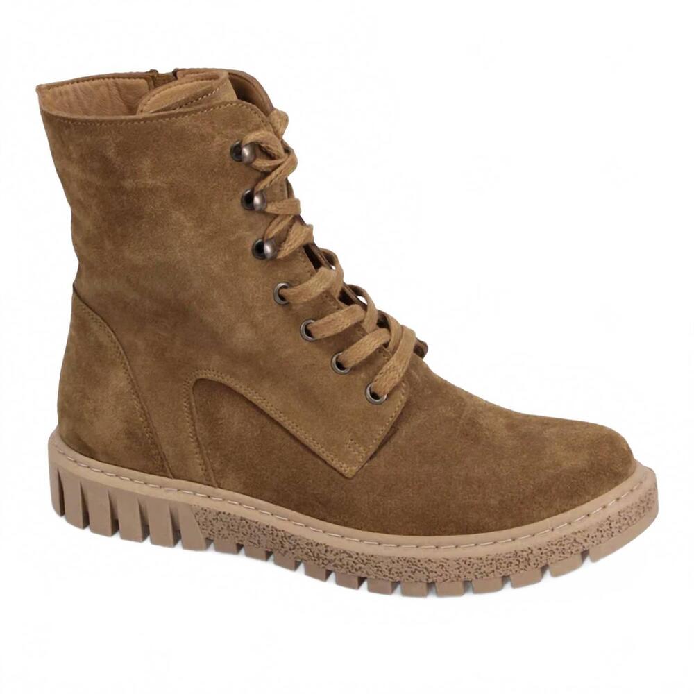 NEW BUENO women's scarlett lace-up boots in tobacco suede